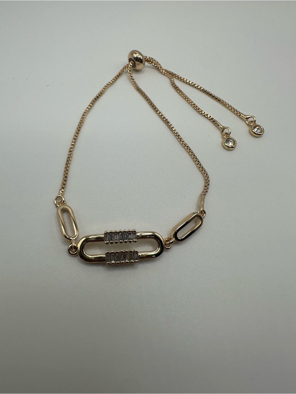 Gold Plated Adjustable Link Bracelet with Crystal Detailing